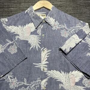 Cooke Street Shirt Men's XL Blue Floral Birds Short Sleeve Button Up Hawaiian